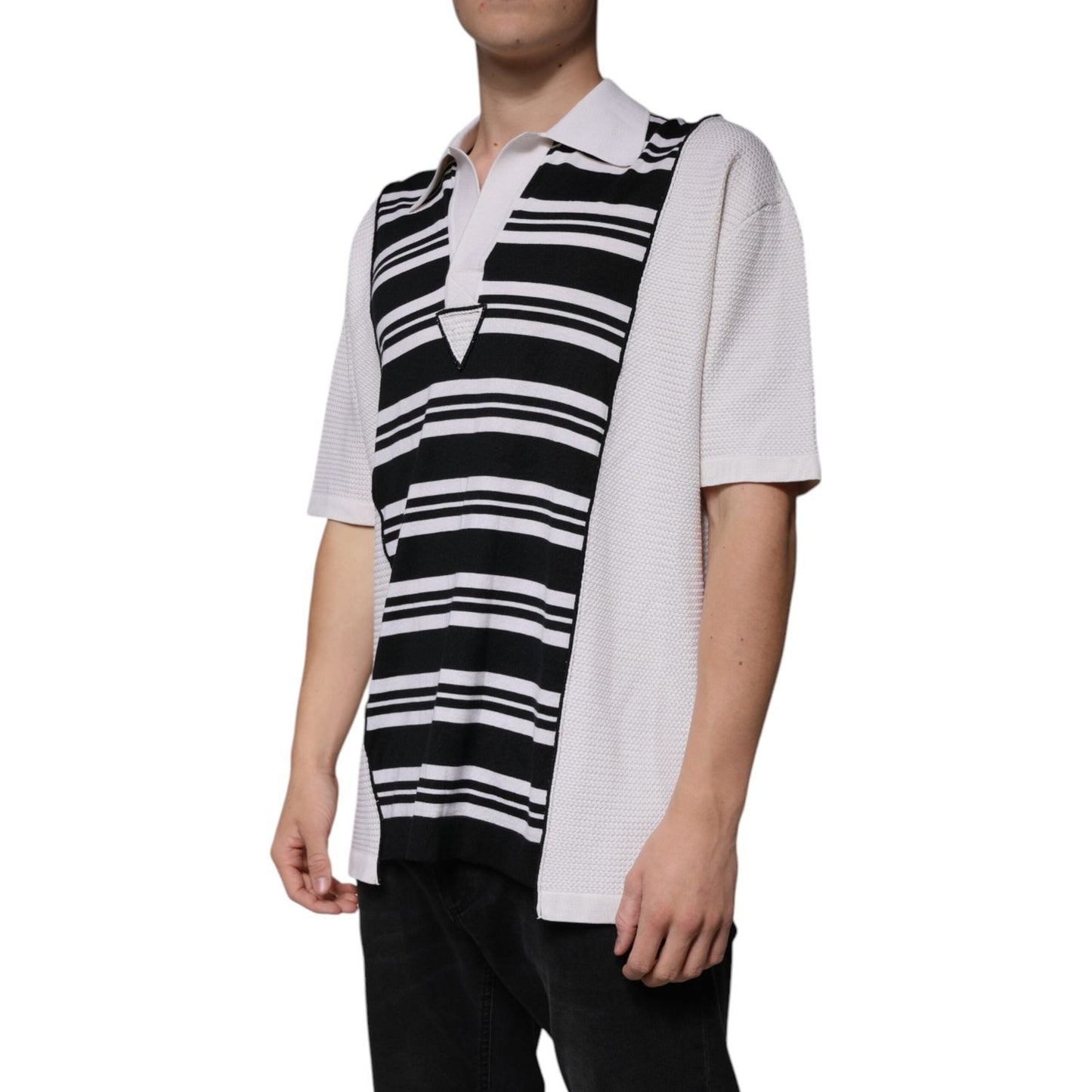 Dolce & Gabbana Black White Stripes Collared Polo T-shirt TSH87243-52