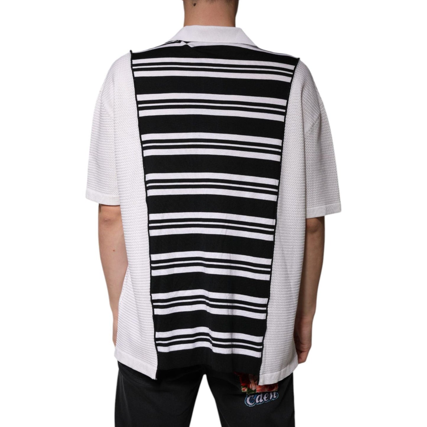 Dolce & Gabbana Black White Stripes Collared Polo T-shirt TSH87243-52