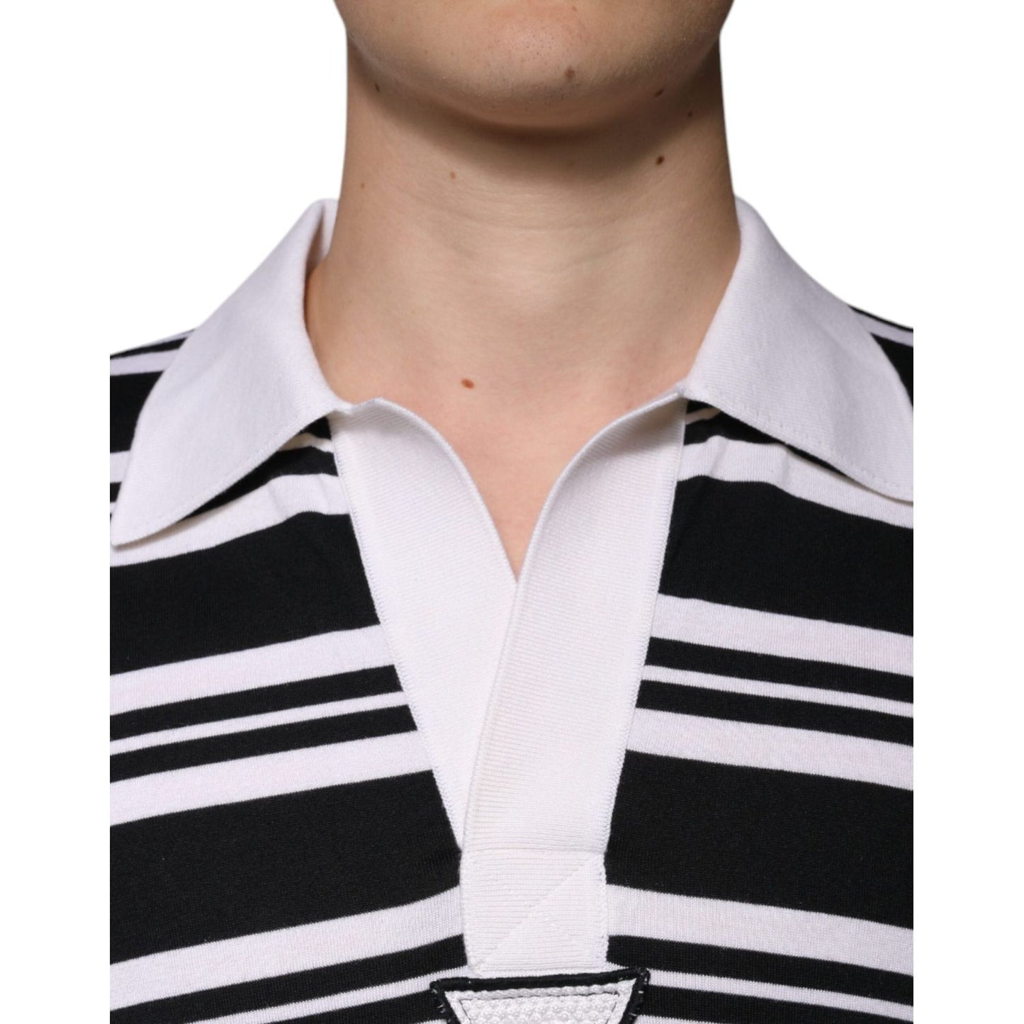 Dolce & Gabbana Black White Stripes Collared Polo T-shirt TSH87243-52