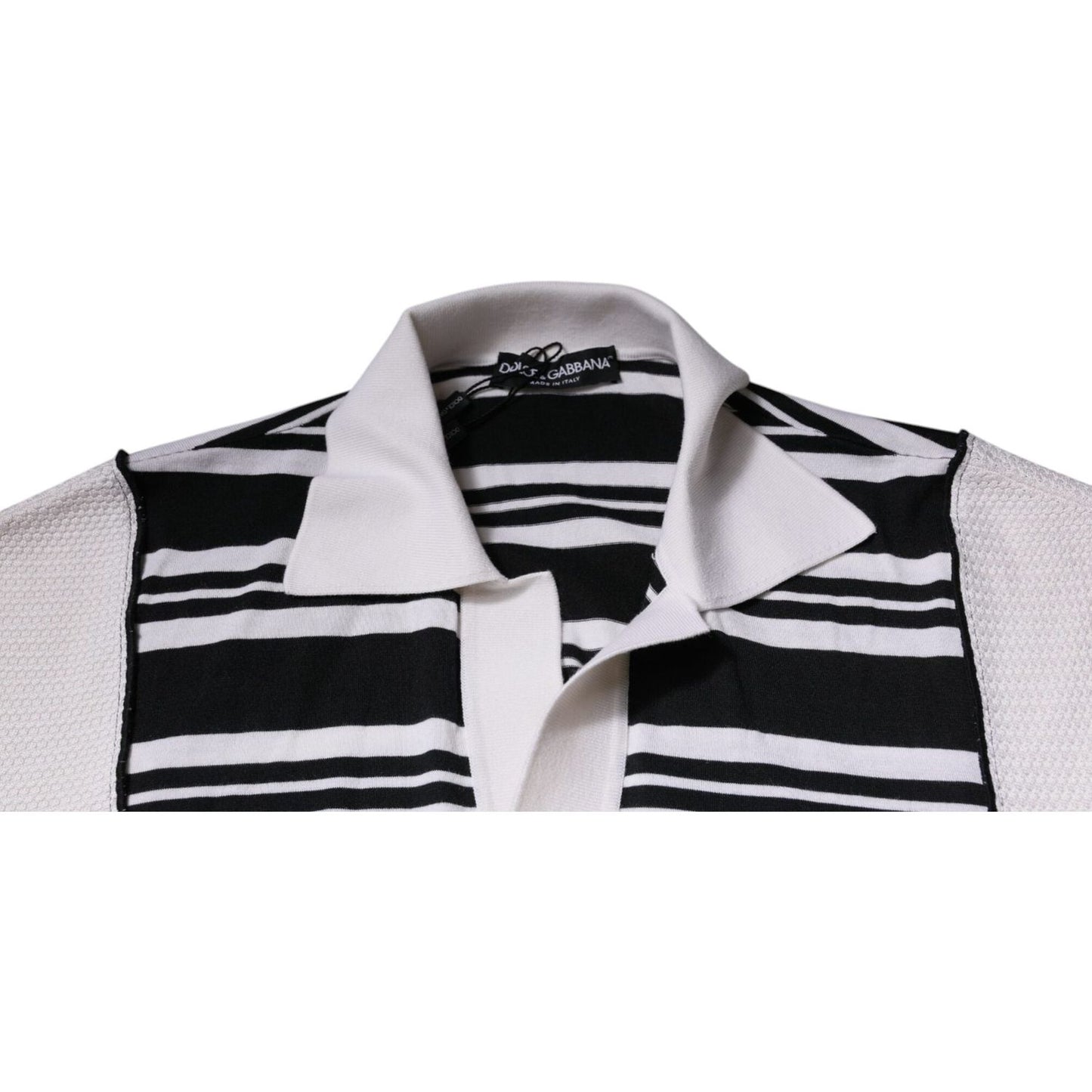 Dolce & Gabbana Black White Stripes Collared Polo T-shirt TSH87243-52