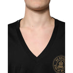 Dolce & Gabbana Black Cotton Logo Vneck Short Sleeve T-shirt TSH87440-46