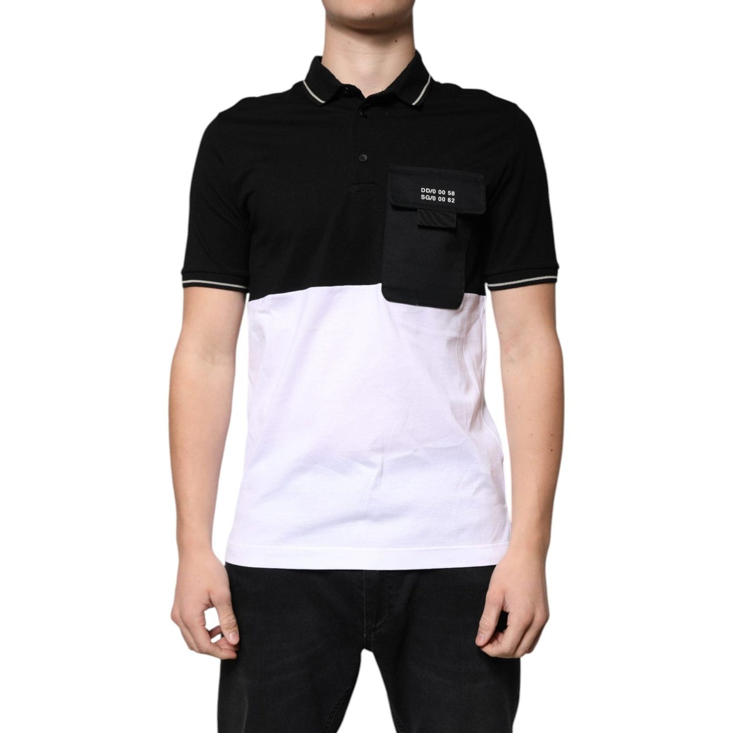 Dolce & Gabbana Black White Cotton Short Sleeves Polo T-shirt TSH87465-44