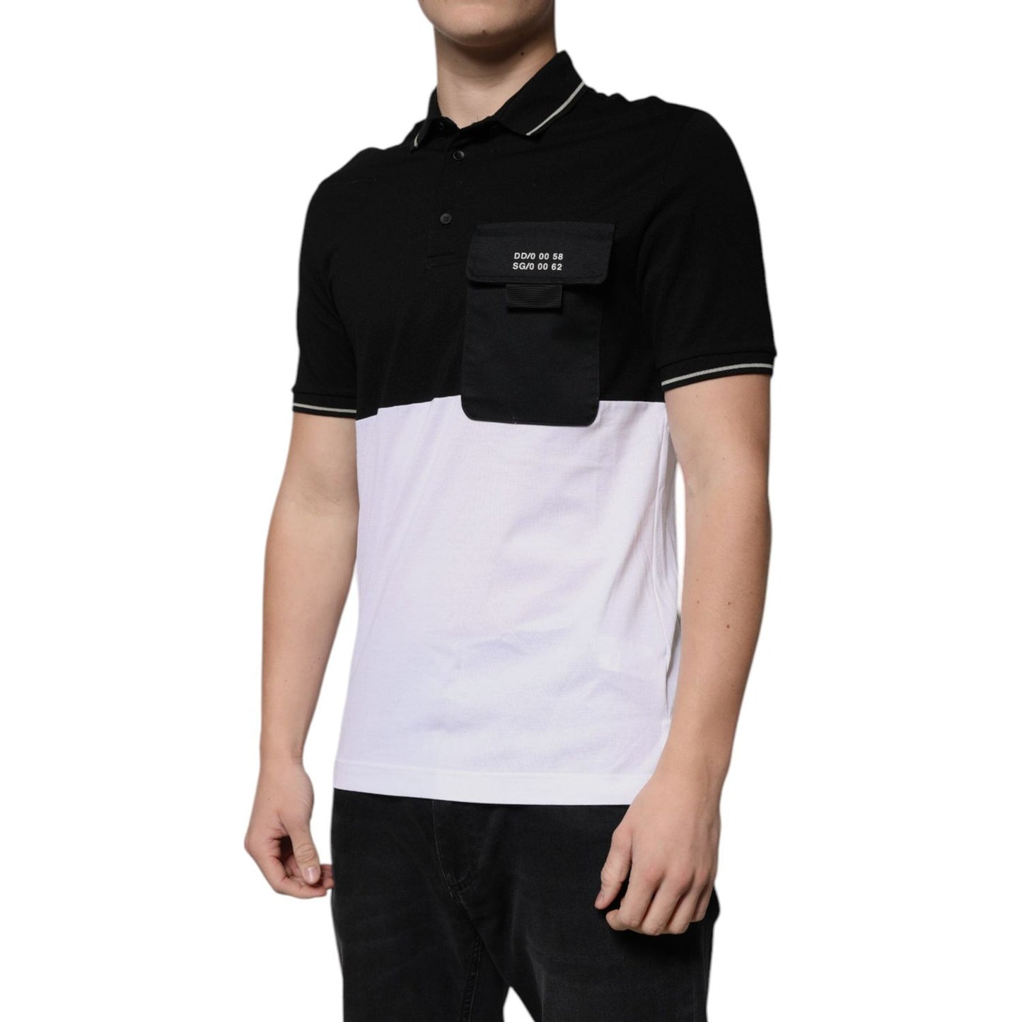 Dolce & Gabbana Black White Cotton Short Sleeves Polo T-shirt TSH87465-44