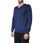 Dolce & Gabbana Navy Blue Cashmere V-neck Pullover Sweater TSH87485-48
