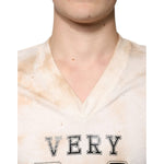 Dolce & Gabbana Beige Graphic Print Cotton V-neck T-shirt TSH87663-48