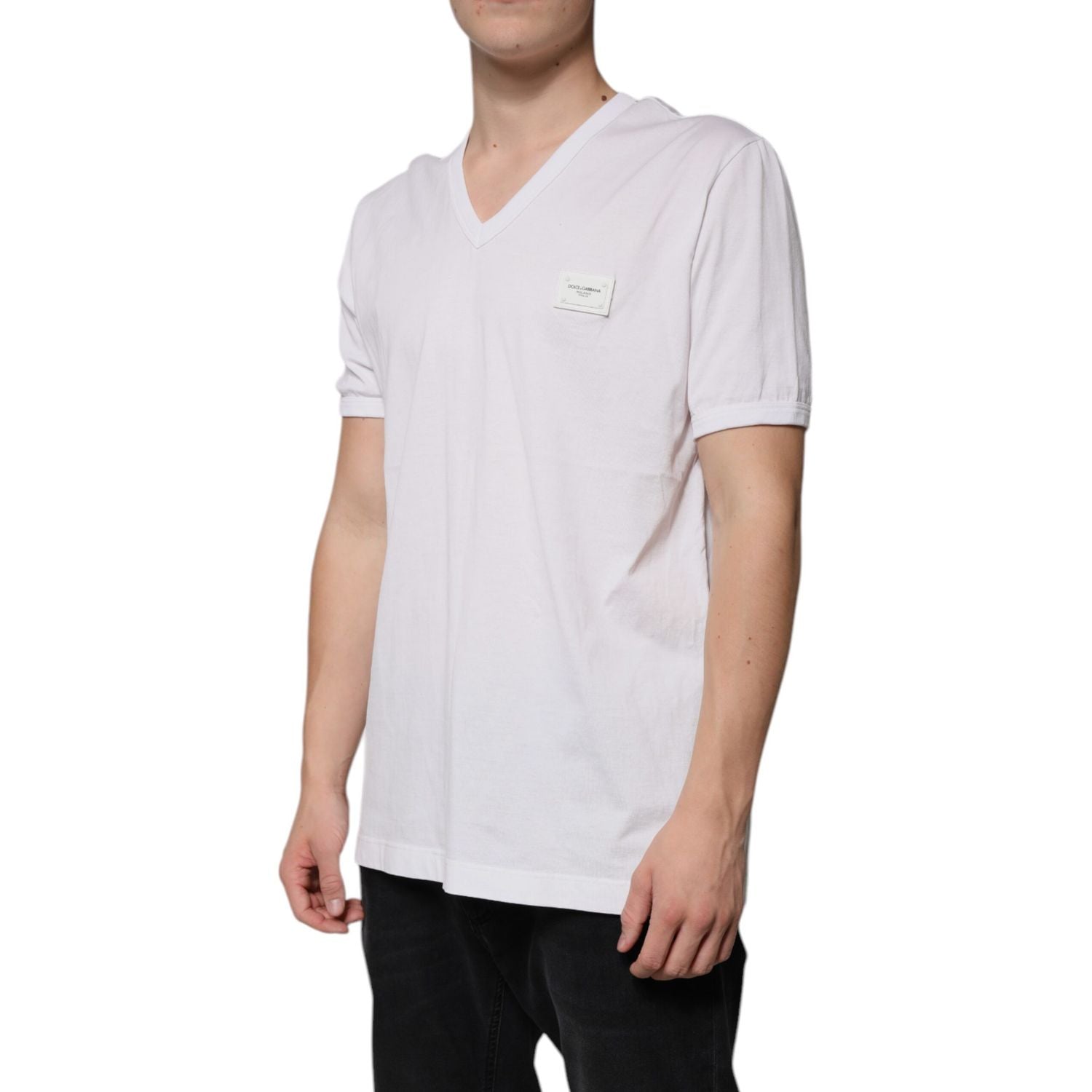 Dolce & Gabbana White Logo V-neck Short Sleeve T-shirt