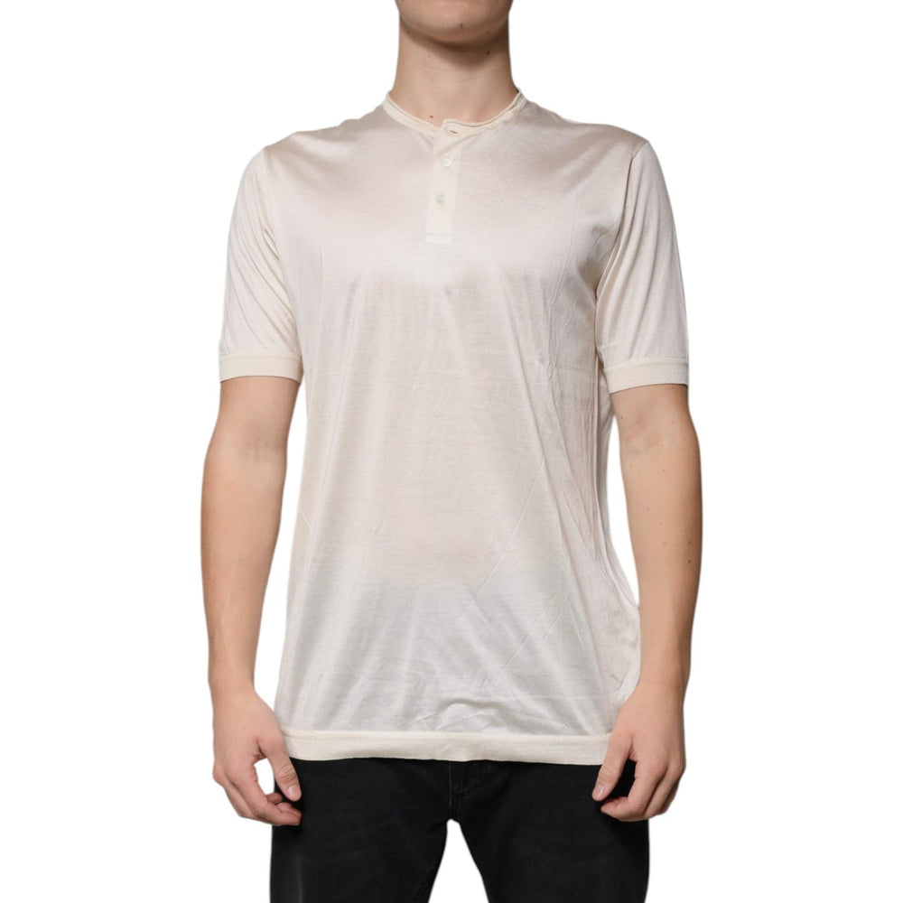 Dolce & Gabbana Off White Silk Crew Neck Henley T-shirt TSH87811-52