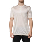 Dolce & Gabbana Off White Silk Crew Neck Henley T-shirt TSH87811-52