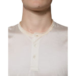 Dolce & Gabbana Off White Silk Crew Neck Henley T-shirt TSH87811-52
