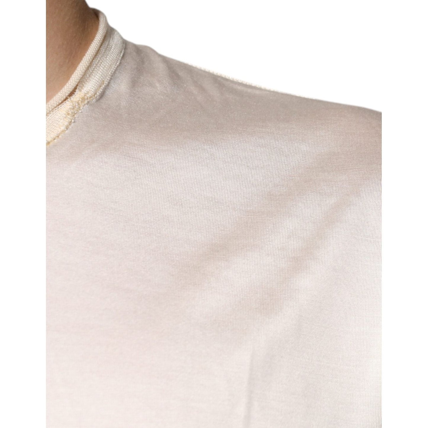 Dolce & Gabbana Off White Silk Crew Neck Henley T-shirt TSH87811-52