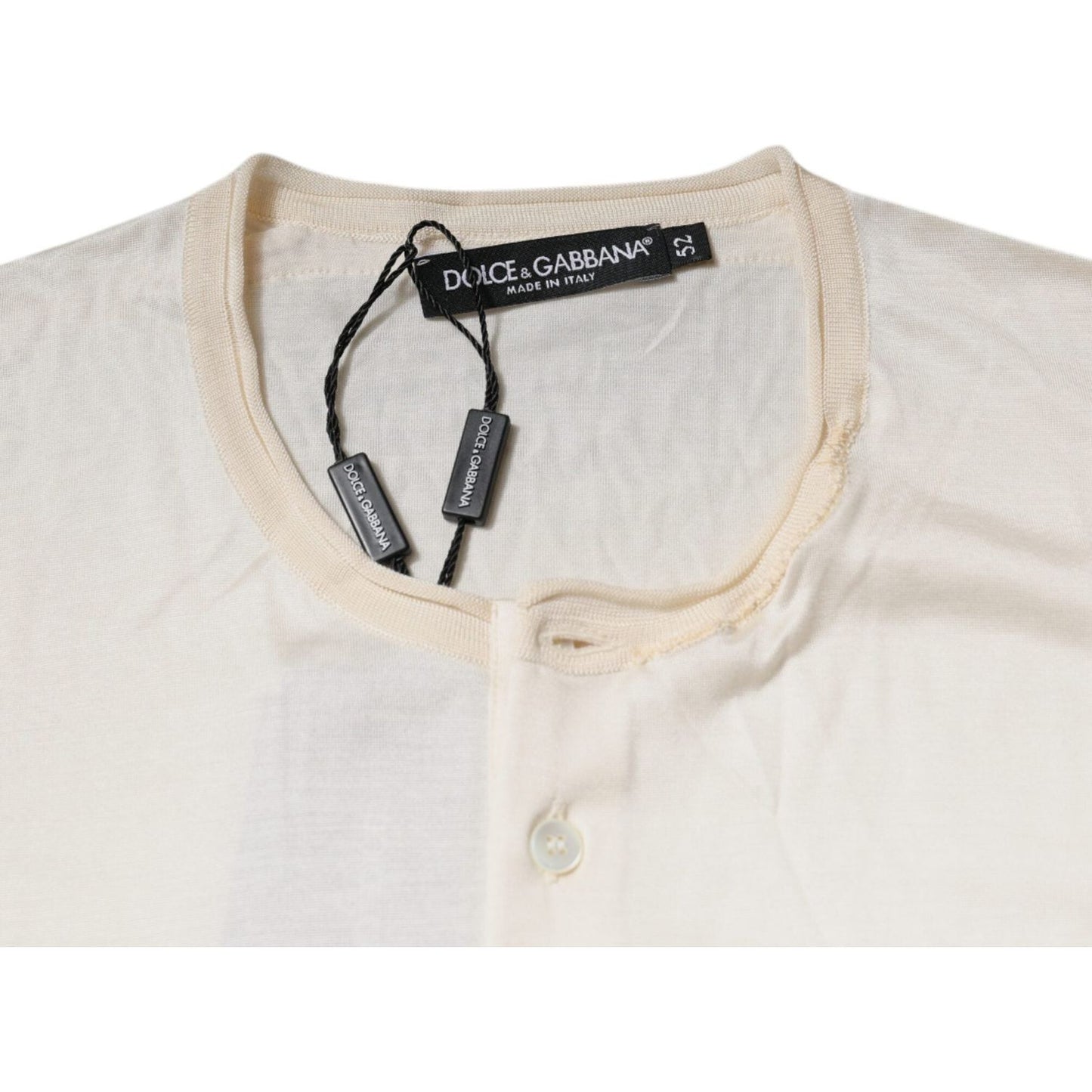 Dolce & Gabbana Off White Silk Crew Neck Henley T-shirt TSH87811-52