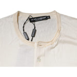 Dolce & Gabbana Off White Silk Crew Neck Henley T-shirt TSH87811-52