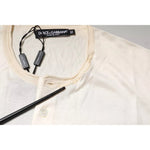 Dolce & Gabbana Off White Silk Crew Neck Henley T-shirt TSH87811-52