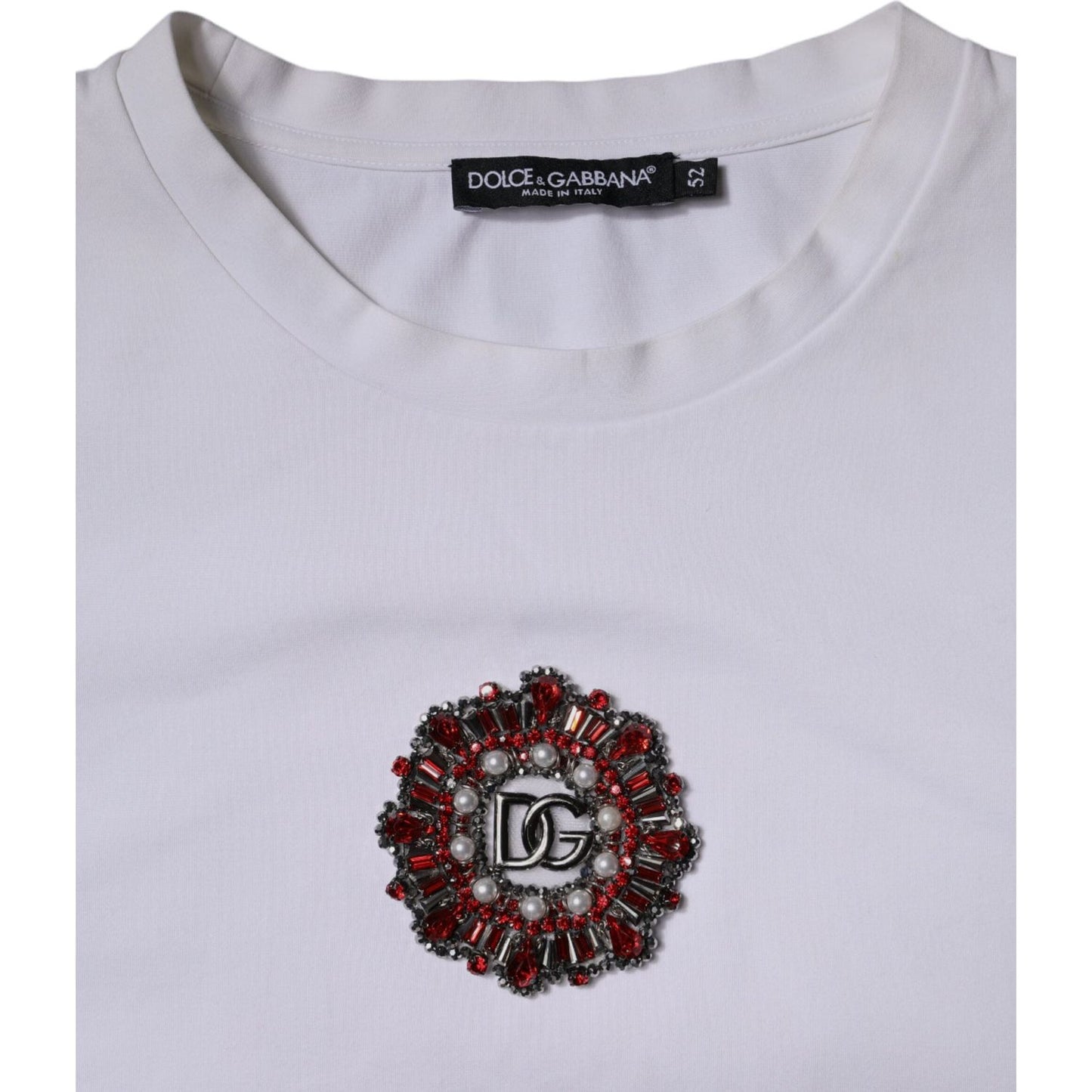 Dolce & Gabbana White Logo Embellished Crew Neck T-shirt TSH87812-52
