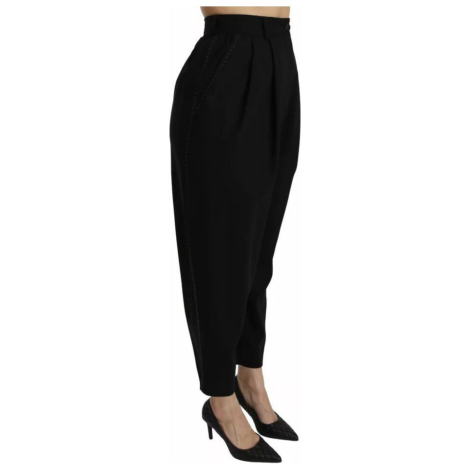 Dolce & Gabbana Black Wool High Waist Pleat Front Cropped Pants PAN70852-40