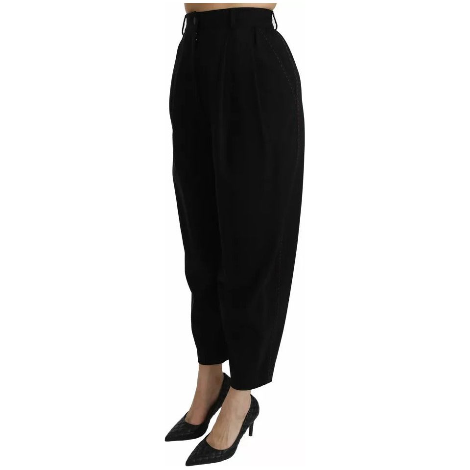 Dolce & Gabbana Black Wool High Waist Pleat Front Cropped Pants PAN70852-40