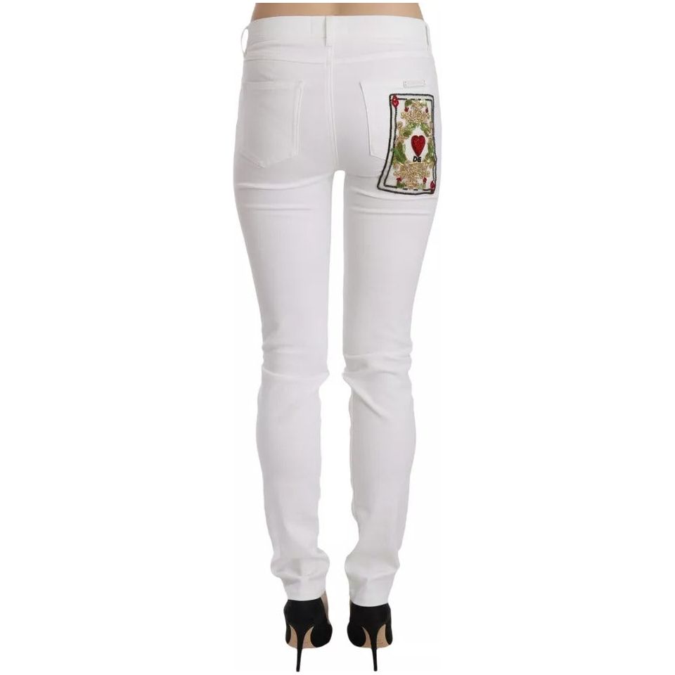 Dolce & Gabbana White Crystal Embellished Skinny Jeans PAN61200-36