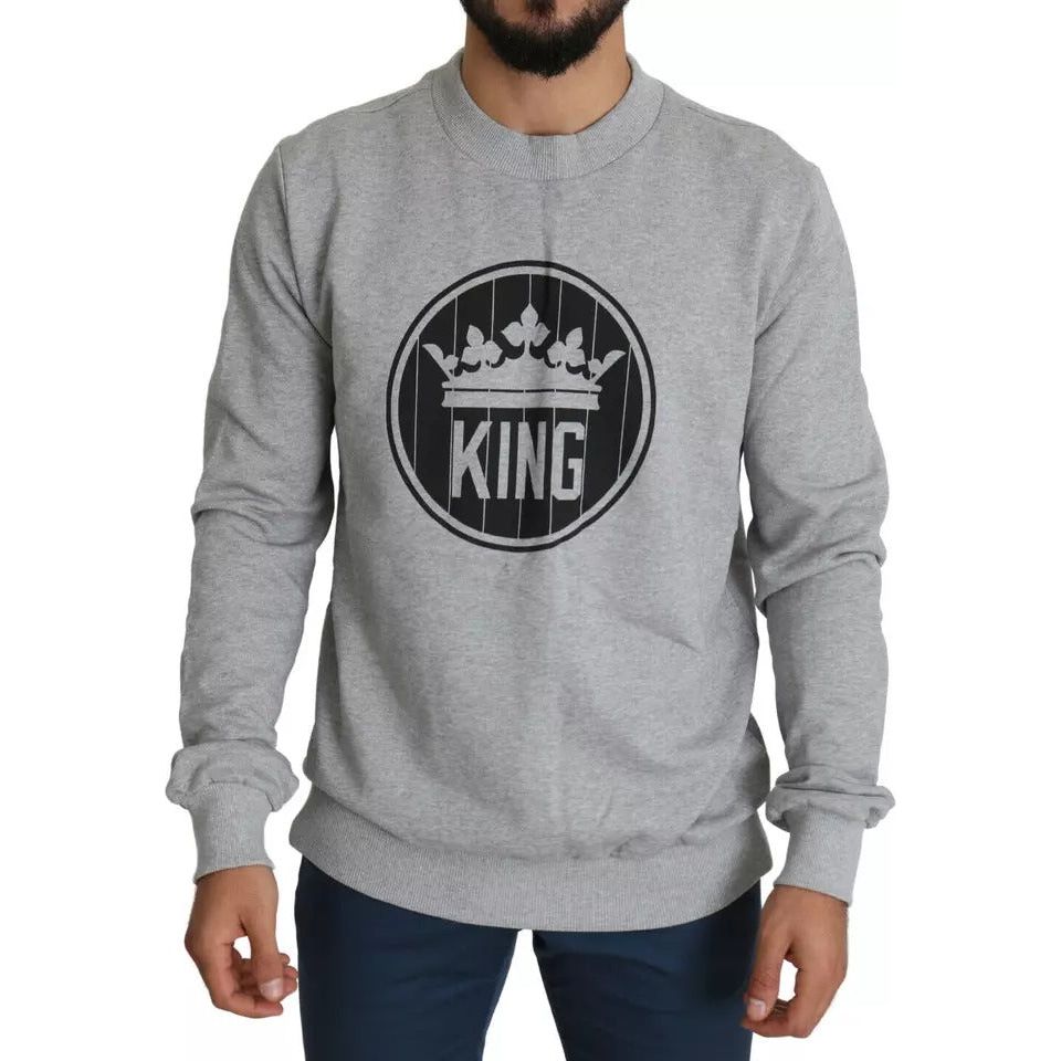Dolce & Gabbana Gray Crown King Print Cotton Pullover Sweater TSH5554-52