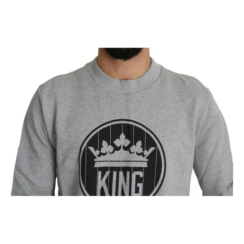 Dolce & Gabbana Gray Crown King Print Cotton Pullover Sweater TSH5554-52