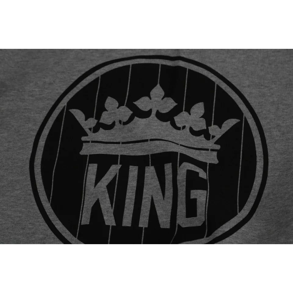 Dolce & Gabbana Gray Crown King Print Cotton Pullover Sweater TSH5554-52