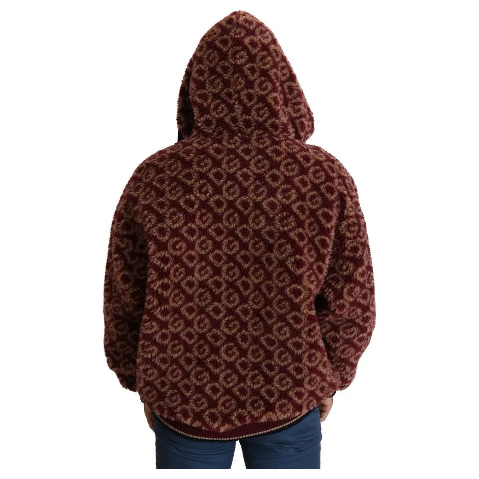Dolce & Gabbana Red Beige Wool Oversize Hooded Pullover Sweater JKT2731-48