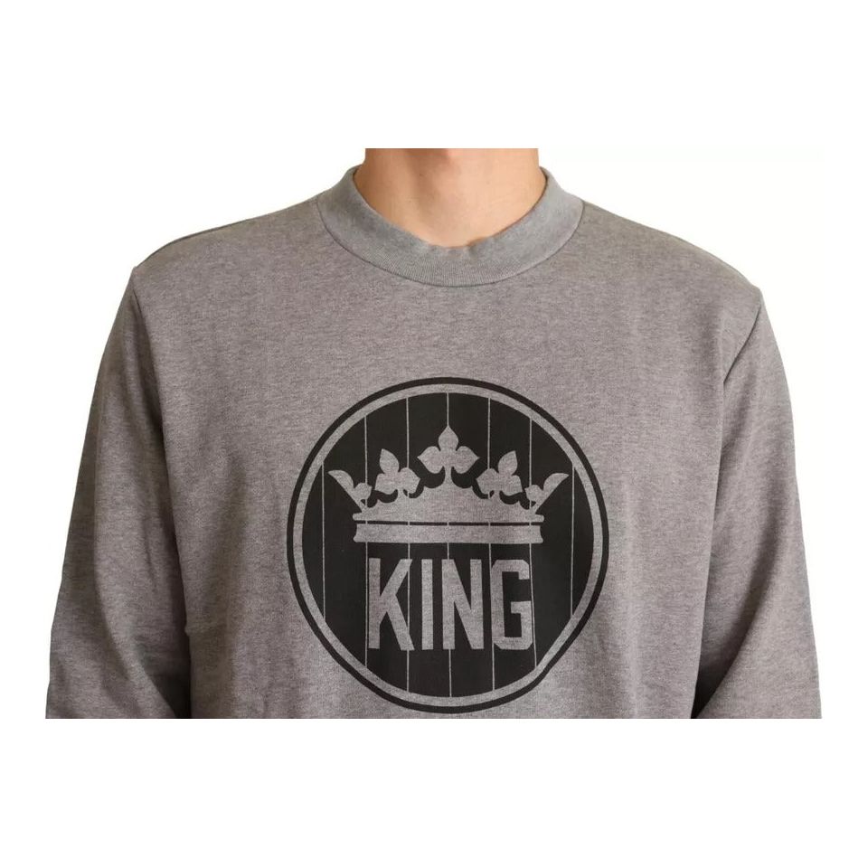 Dolce & Gabbana Gray Crown King Cotton Pullover Sweater TSH6407-44