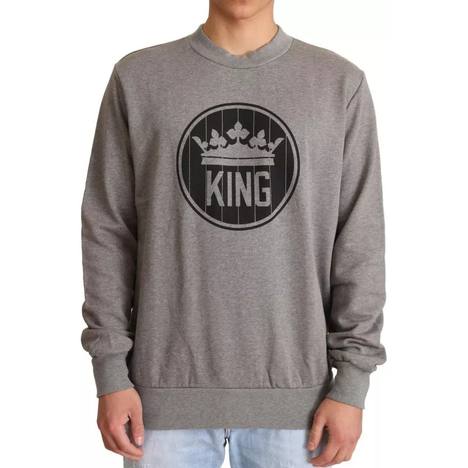 Dolce & Gabbana Gray Crown King Cotton Pullover Sweater TSH6407-44