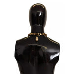 Dolce & Gabbana Gold Brass Chain Crystal Pearl Leopard Pendant Necklace