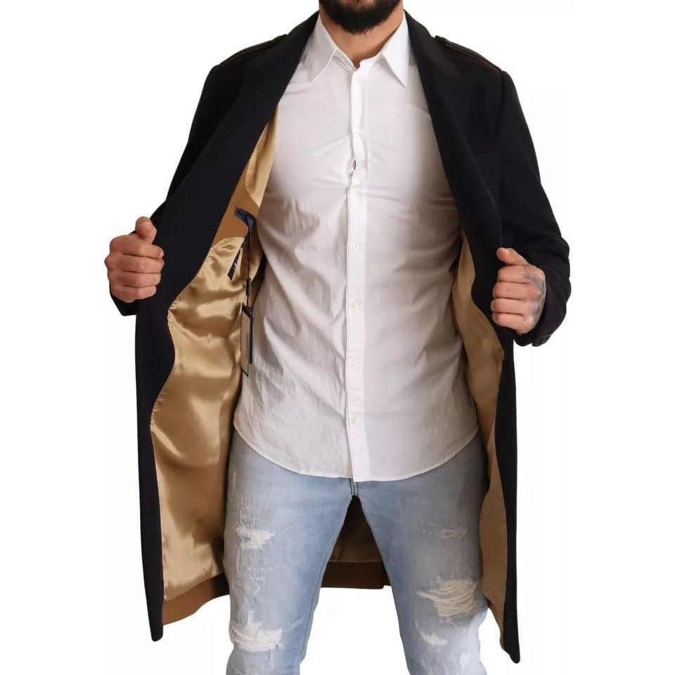 Dolce & Gabbana Blue Trench Coat Long Wool Stretch Jacket JKT2923-44