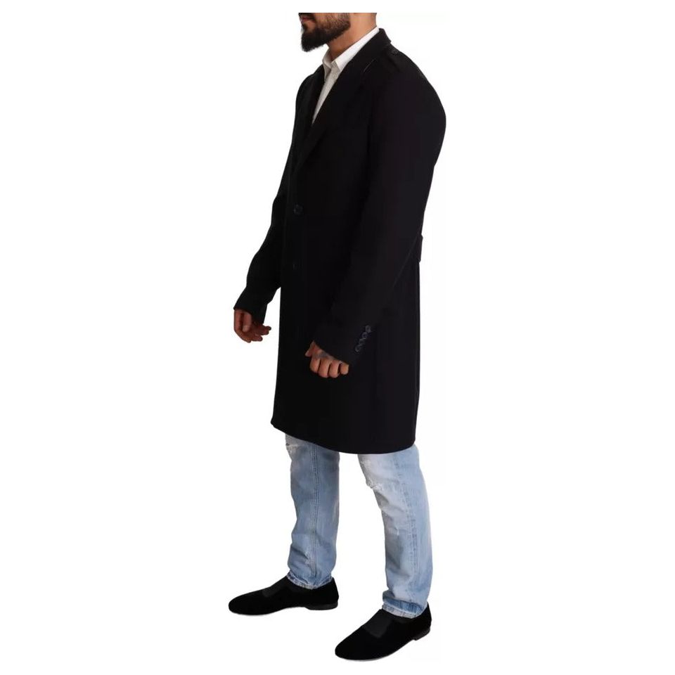 Dolce & Gabbana Blue Trench Coat Long Wool Stretch Jacket JKT2923-44