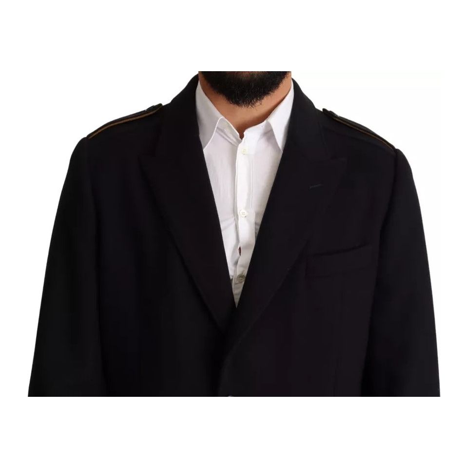 Dolce & Gabbana Blue Trench Coat Long Wool Stretch Jacket JKT2923-44