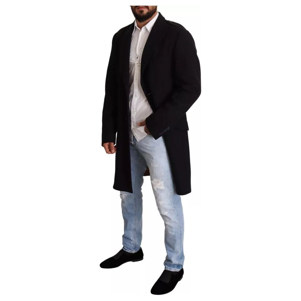 Dolce & Gabbana Blue Trench Coat Long Wool Stretch Jacket JKT2923-44