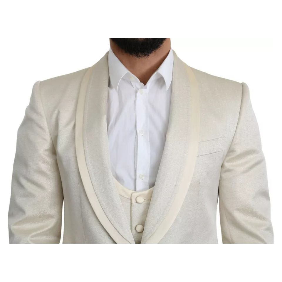 Dolce & Gabbana Beige Wool Crème 3 Piece SICILIA Shawl Suit KOS1801-44