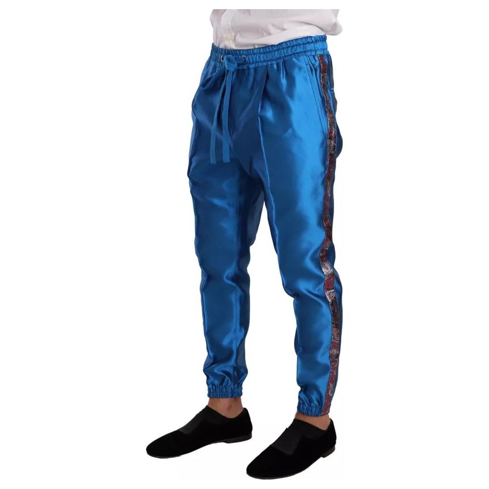 Dolce & Gabbana Blue Jacquard Silk Formal 2 Piece Set Suit KOS1867-48