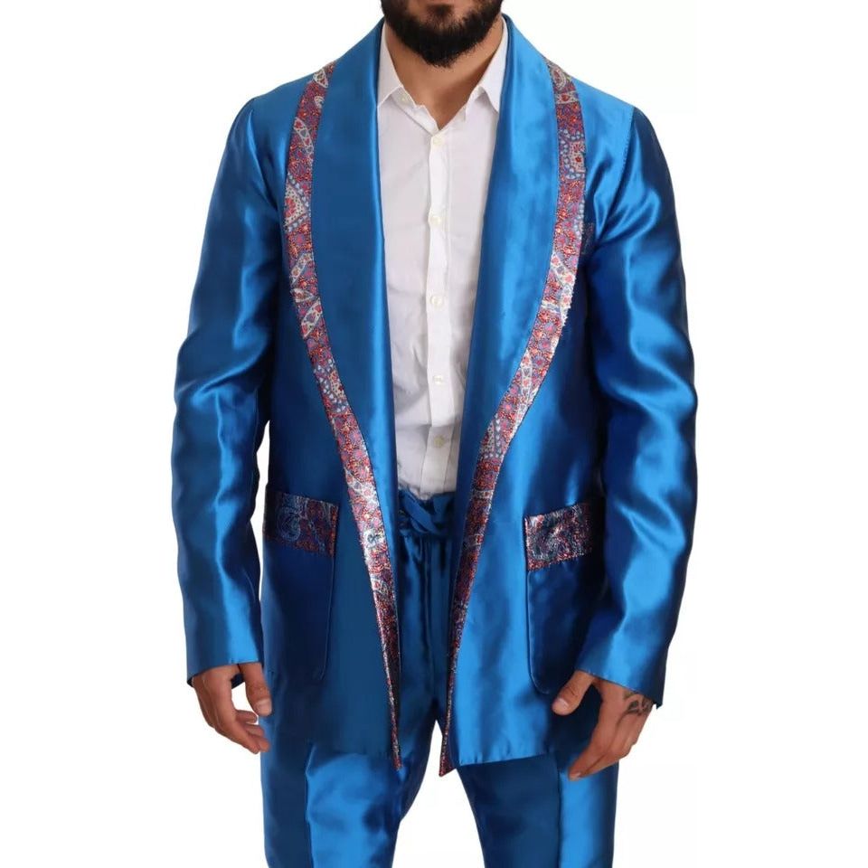 Dolce & Gabbana Blue Jacquard Silk Formal 2 Piece Set Suit KOS1867-48