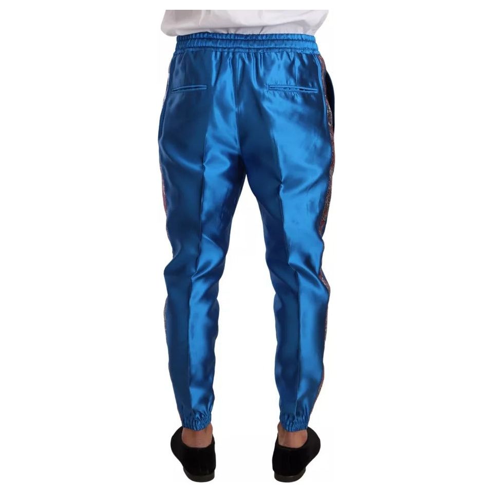 Dolce & Gabbana Blue Jacquard Silk Formal 2 Piece Set Suit KOS1867-48