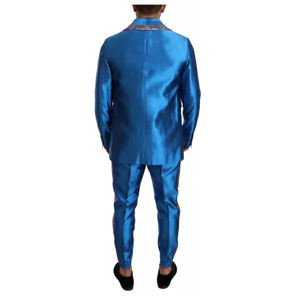 Dolce & Gabbana Blue Jacquard Silk Formal 2 Piece Set Suit KOS1867-48