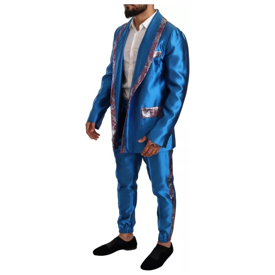 Dolce & Gabbana Blue Jacquard Silk Formal 2 Piece Set Suit KOS1867-48