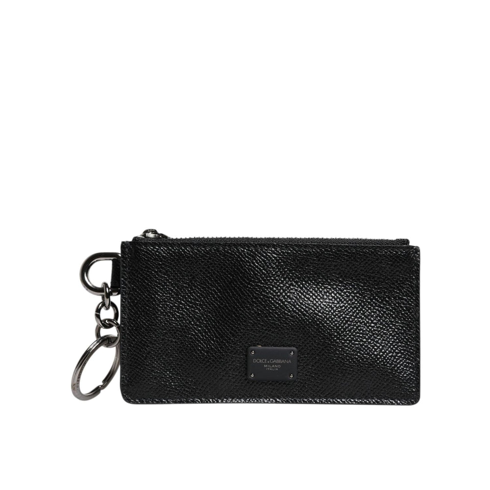 Dolce & Gabbana Black Calfskin Leather DG Logo Card Holder Wallet