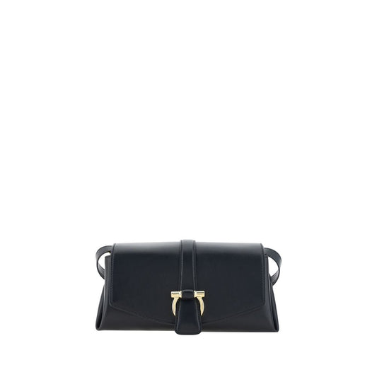 Ferragamo Black Calf Leather Bos Taurus Shoulder Bag