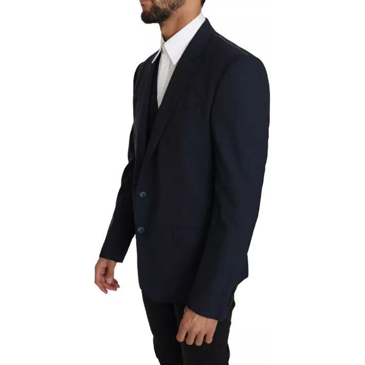 Dolce & Gabbana Blue Wool MARTINI Blazer Vest 2 Piece KOS1220-50