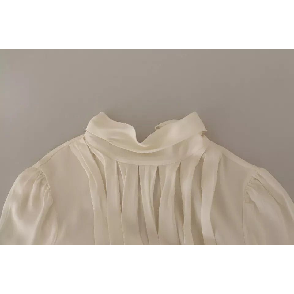 Dolce & Gabbana Off White Silk Long Sleeve Turtle Neck Top TSH7048-38