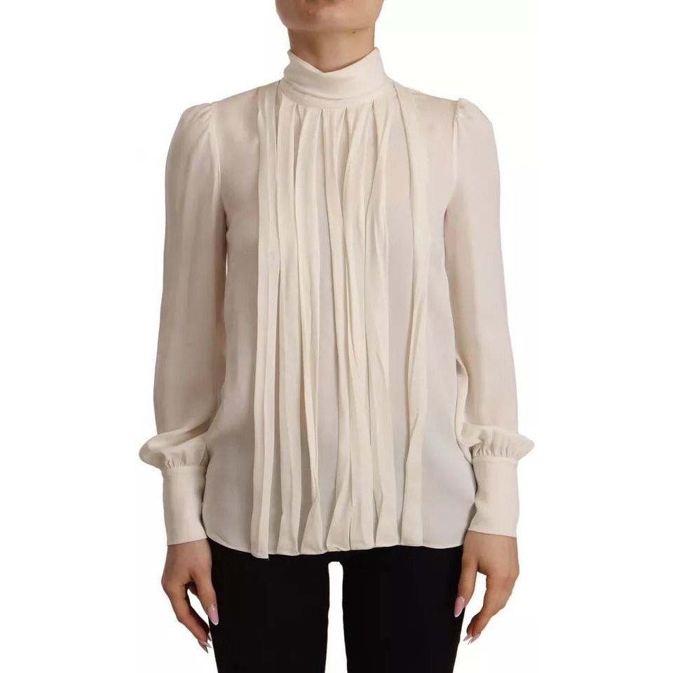 Dolce & Gabbana Off White Silk Long Sleeve Turtle Neck Top TSH7048-38