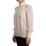 Dolce & Gabbana Off White Silk Long Sleeve Turtle Neck Top TSH7048-38