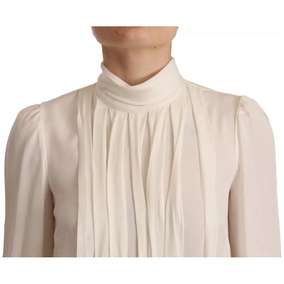 Dolce & Gabbana Off White Silk Long Sleeve Turtle Neck Top TSH7048-38