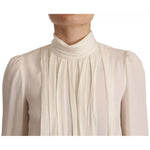 Dolce & Gabbana Off White Silk Long Sleeve Turtle Neck Top TSH7048-38