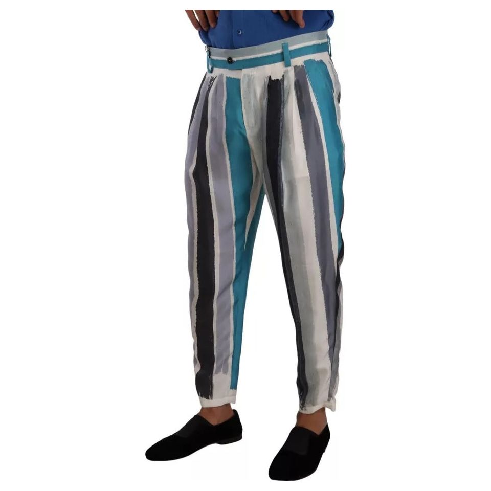 Dolce & Gabbana Blue Striped Silk Tapered Pants PAN72947-46