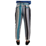Dolce & Gabbana Blue Striped Silk Tapered Pants PAN72947-46