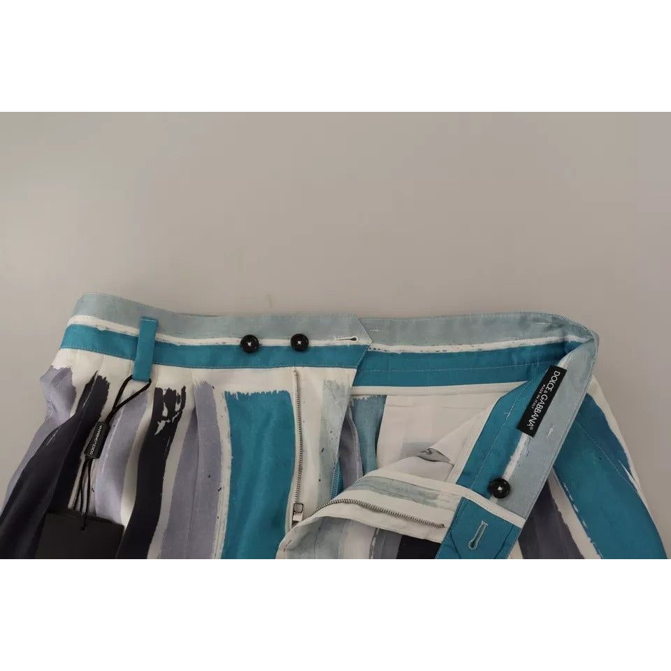 Dolce & Gabbana Blue Striped Silk Tapered Pants PAN72947-46