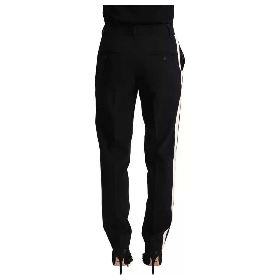 Dolce & Gabbana Black White Stripes Wool Tapered Pants PAN72803-38